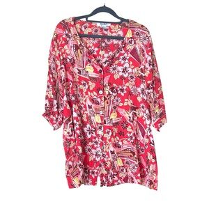 Says Who Women's Vintage 90s Beach Pinup Printed Rayon Blouse Plus Size 0X